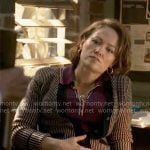 Angie’s purple polo top and textured cardigan on Will Trent