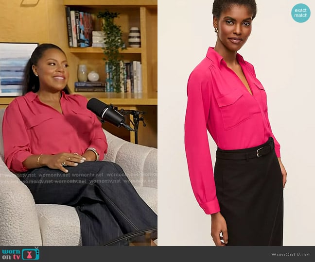Ann Taylor Camp Shirt in Bougainvillea worn by Sheinelle Jones on Today