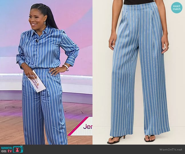 Ann Taylor Pleated Satin Wide-Leg Pant in Stripes worn by Sheinelle Jones on Today