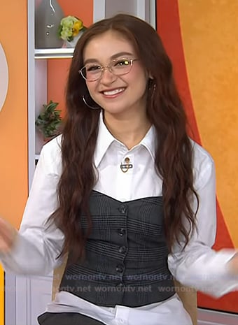 Anna Cathcart’s grey plaid strapless top and pants on Today