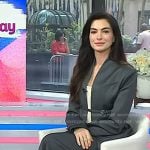 Anne Hathaway’s grey belted blazer and pant suit on Today