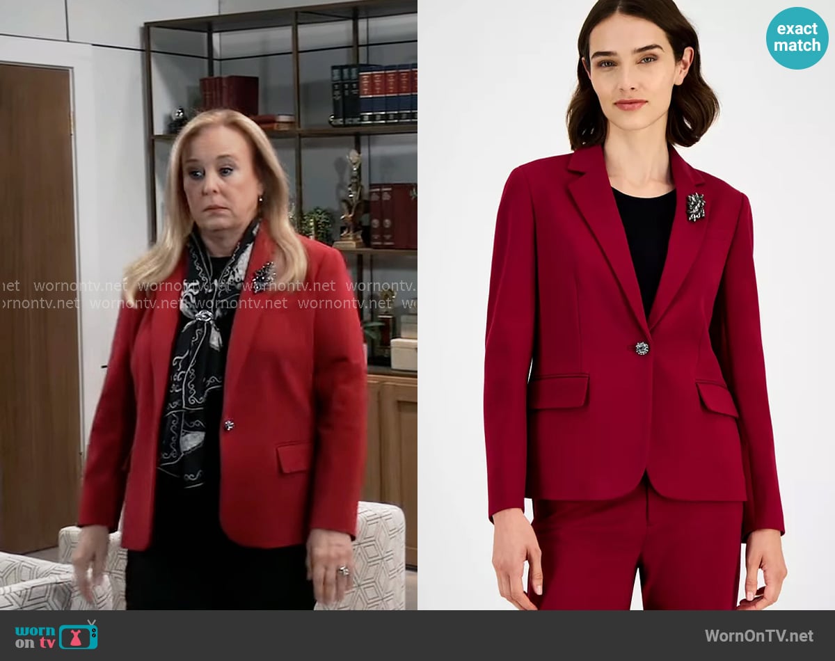 Anne Klein Embellished One-Button Blazer worn by Laura Collins (Genie Francis) on General Hospital