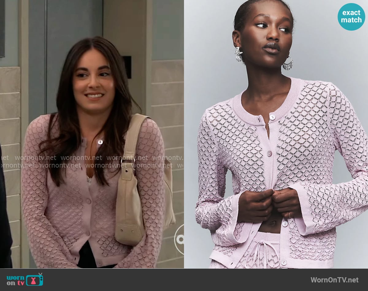 Molly’s lilac pink pointelle knit cardigan on General Hospital
