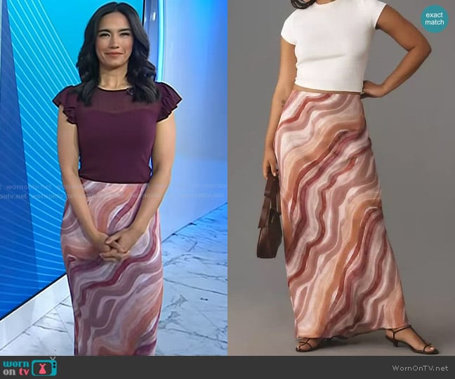 Anthropologie The Tilda Maxi Slip Skirt in Pink worn by Emilie Ikeda on Today