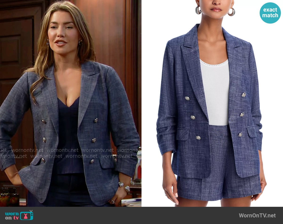 Steffy’s blue blazer with silver buttons on The Bold and the Beautiful