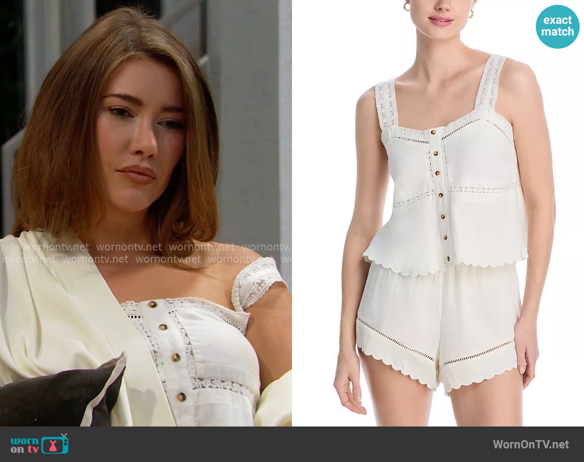 Aqua Cloud Gauze Tank Shortie Set worn by Steffy Forrester (Jacqueline MacInnes Wood) on The Bold and the Beautiful