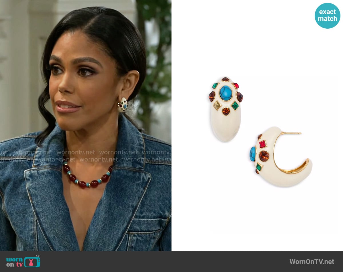 Aqua Mixed Stone Half Hoop Earrings worn by Dani Dupree (Karla Mosley) on Beyond the Gates