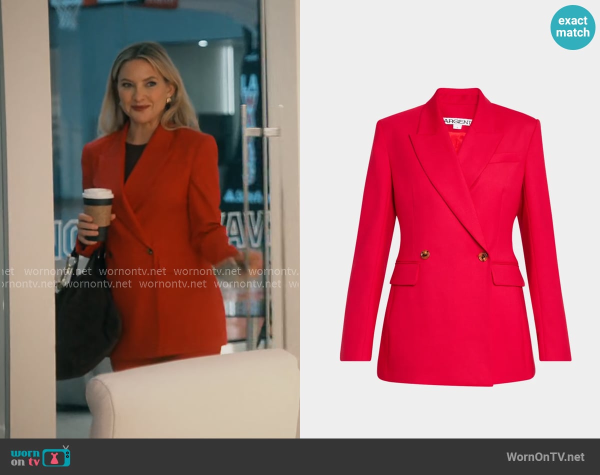 Isla’s red double-breasted blazer on Running Point