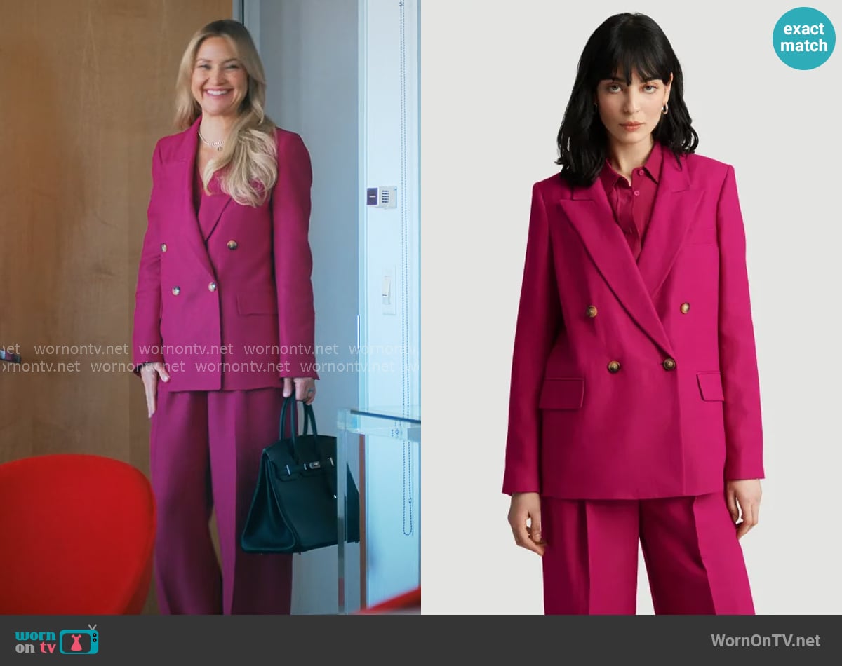 Argent Peak Lapel Blazer in Viscose Linen Twill in Fuchsia worn by Isla Gordon (Kate Hudson) on Running Point