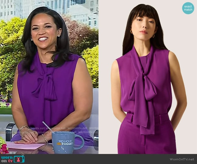 Argent Sleeveless Bow Blouse in Silk Double Georgette Violet worn by Laura Jarrett on Today