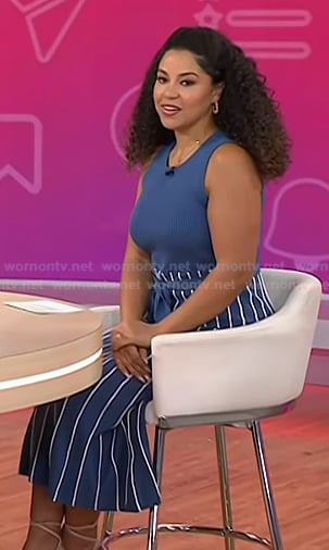 Arianna’s blue sleeveles pleated dress on Today