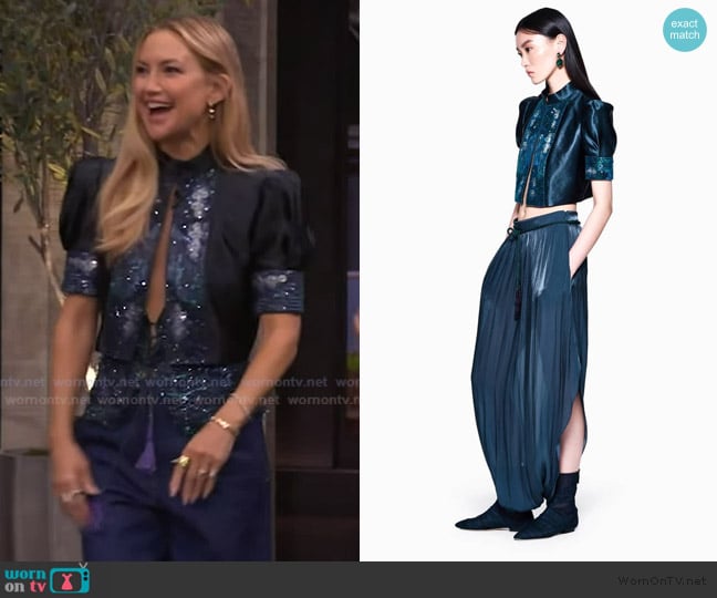 Armani Embroidered Linen and Silk Bolero worn by Kate Hudson on Live with Kelly and Mark