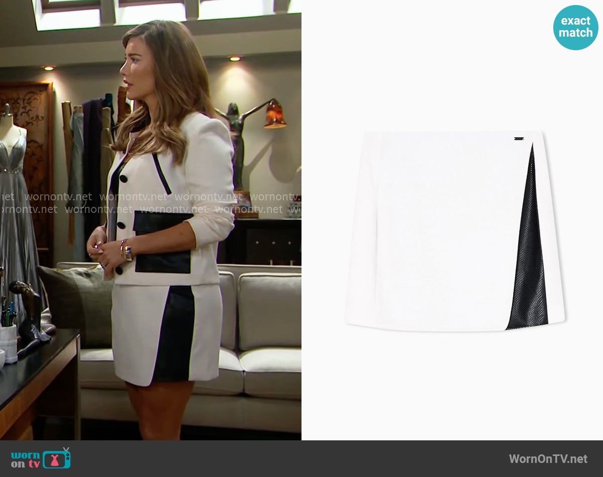 Armani Exchange Miniskirt with contrasting inserts worn by Steffy Forrester (Jacqueline MacInnes Wood) on The Bold and the Beautiful