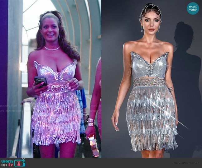 Art of CB Ceryn Diamond Sequin Corset Dress worn by Claudia Jordan on The Real Housewives of Atlanta