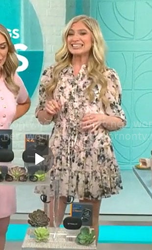 Ashley Bellman’s cream printed mini dress on CBS Mornings