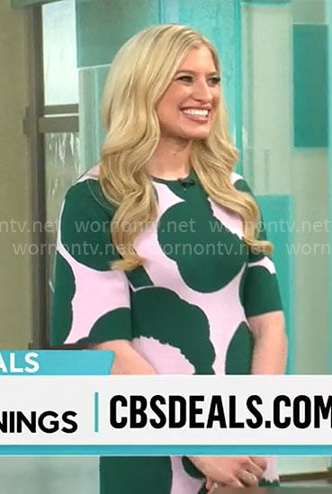 Ashley Bellman’s green and pink printed dress on CBS Mornings