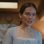 Ashley’s blue square neck top on Beef