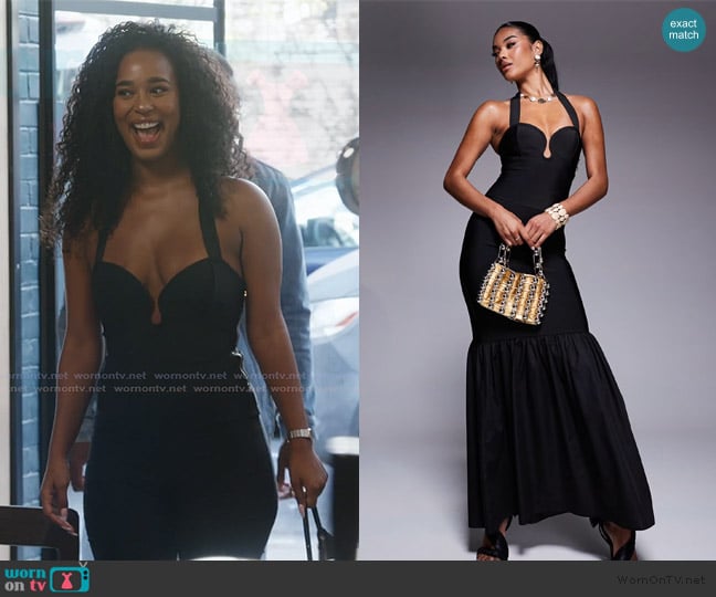 ASOS  Scoop detail halter neck bandage top in black worn by Mia Calabrese on Summer House
