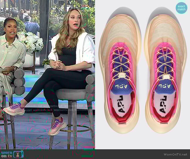 Athletic Propulsion Labs APL Veil Sneakers in Vanilla / Fusion Pink / Viola worn by Jacqueline Andriakos on Today