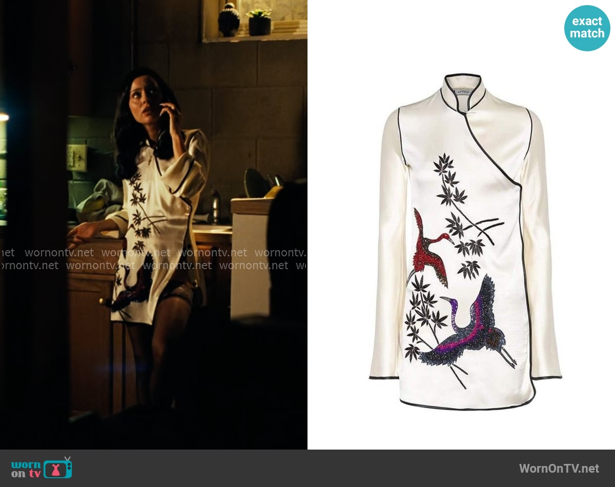 Attico Elena Embellished Satin Kimono Mini Dress worn by Maddy Perez (Alexa Demie) on Euphoria
