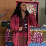 Janine’s red ribbed button front dress on Abbott Elementary