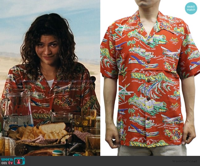 Avanti  Airways Silk Aloha Shirt worn by Rue Bennett (Zendaya) on Euphoria