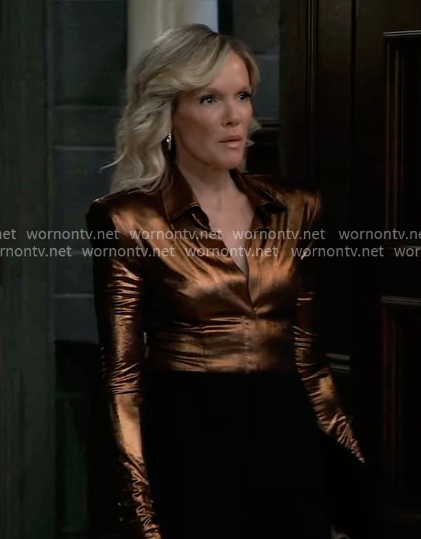 Ava’s metallic gold shirt on General Hospital
