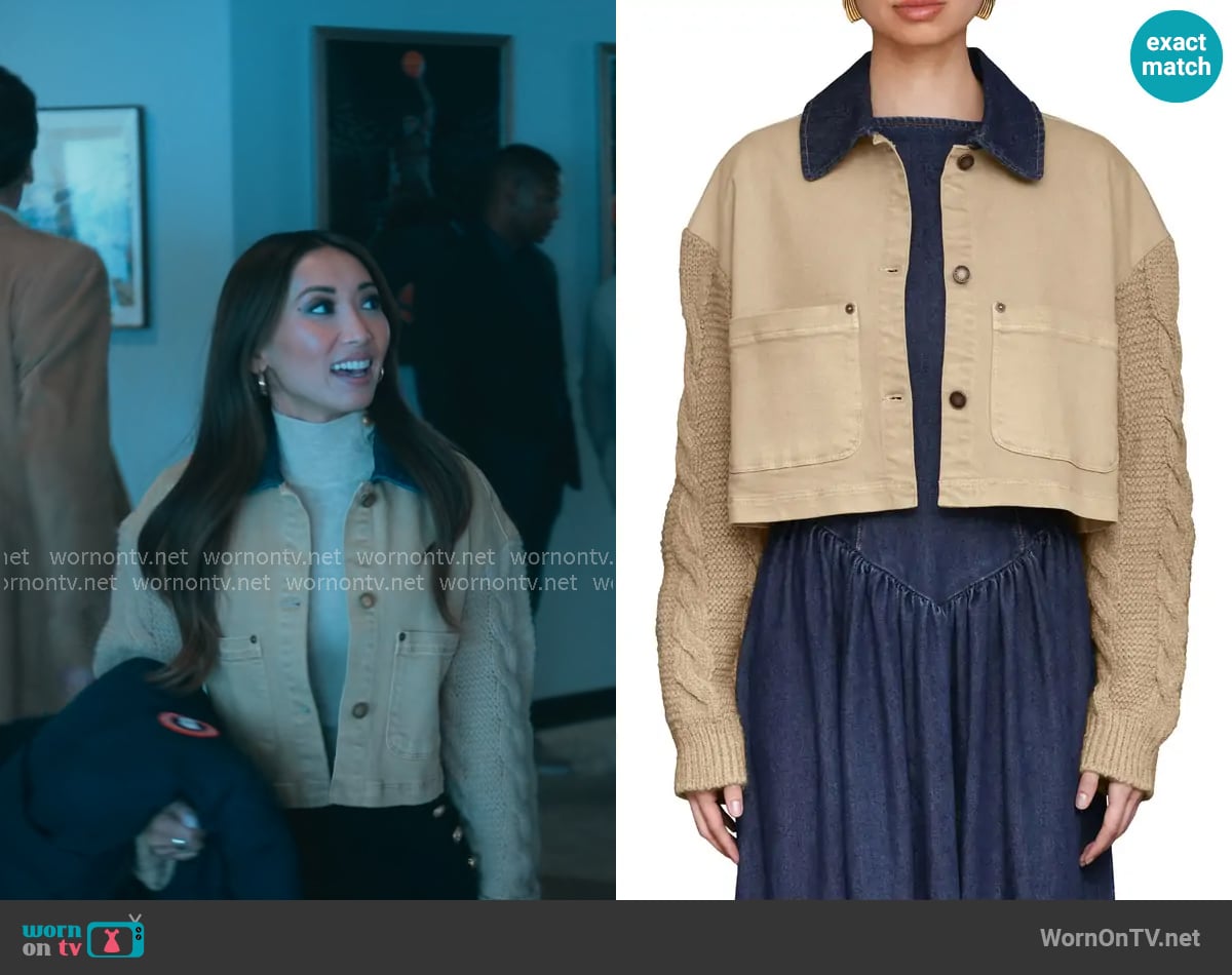 Avec Les Filles Knit Sleeve Crop Chore Jacket worn by Ali Lee (Brenda Song) on Running Point