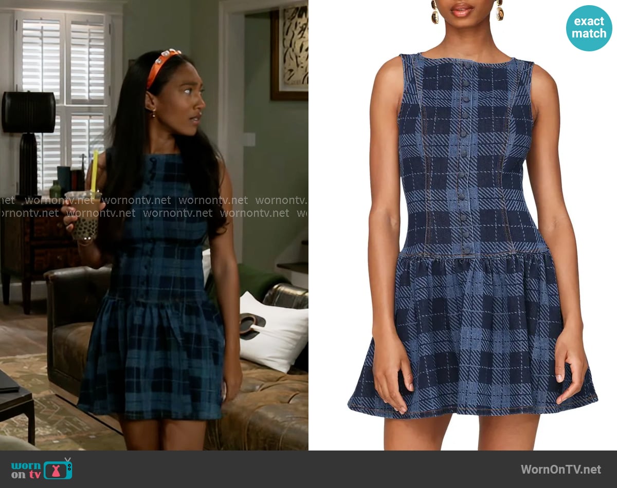 Samantha’s blue plaid dress on Beyond the Gates
