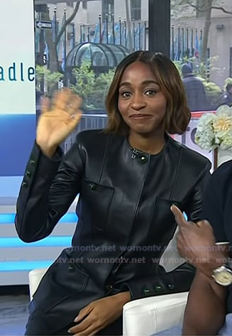Ayo Edebiri’s black leather jacket and pants on Today