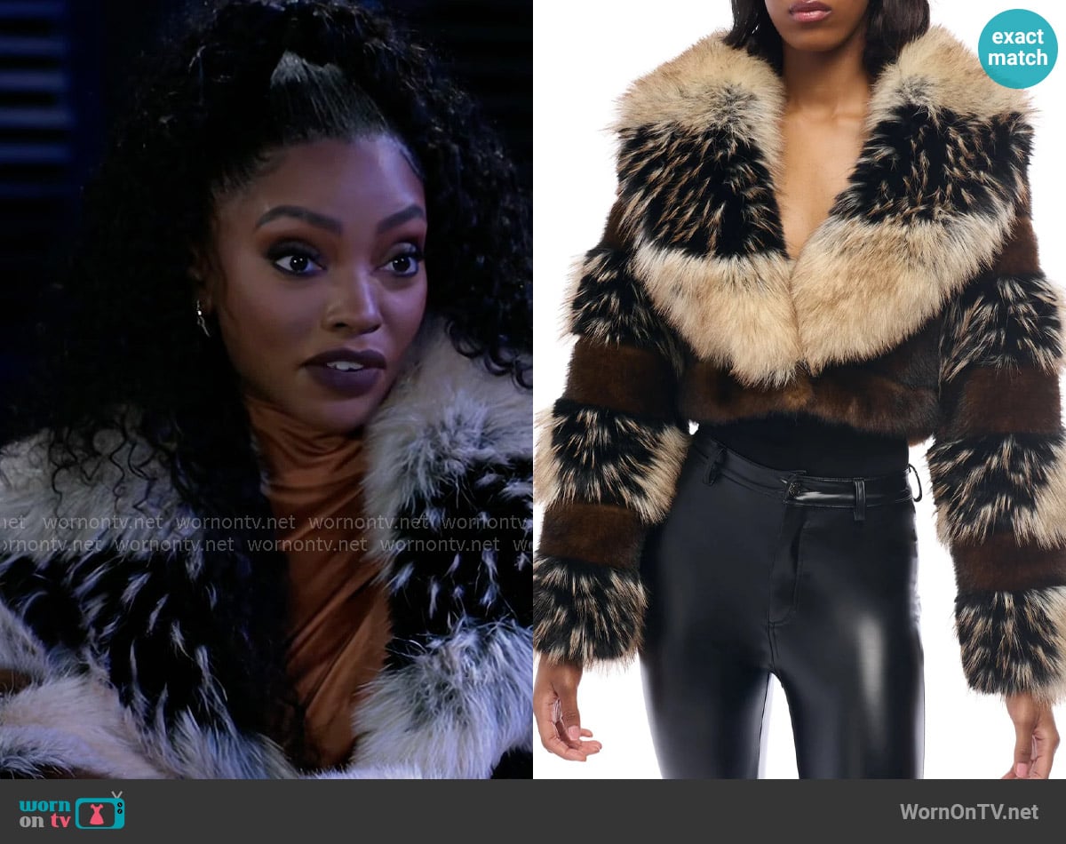 Azalea Wang Portia Faux Fur Jacket worn by Lynette Wise (Dominique Madison) on Beyond the Gates
