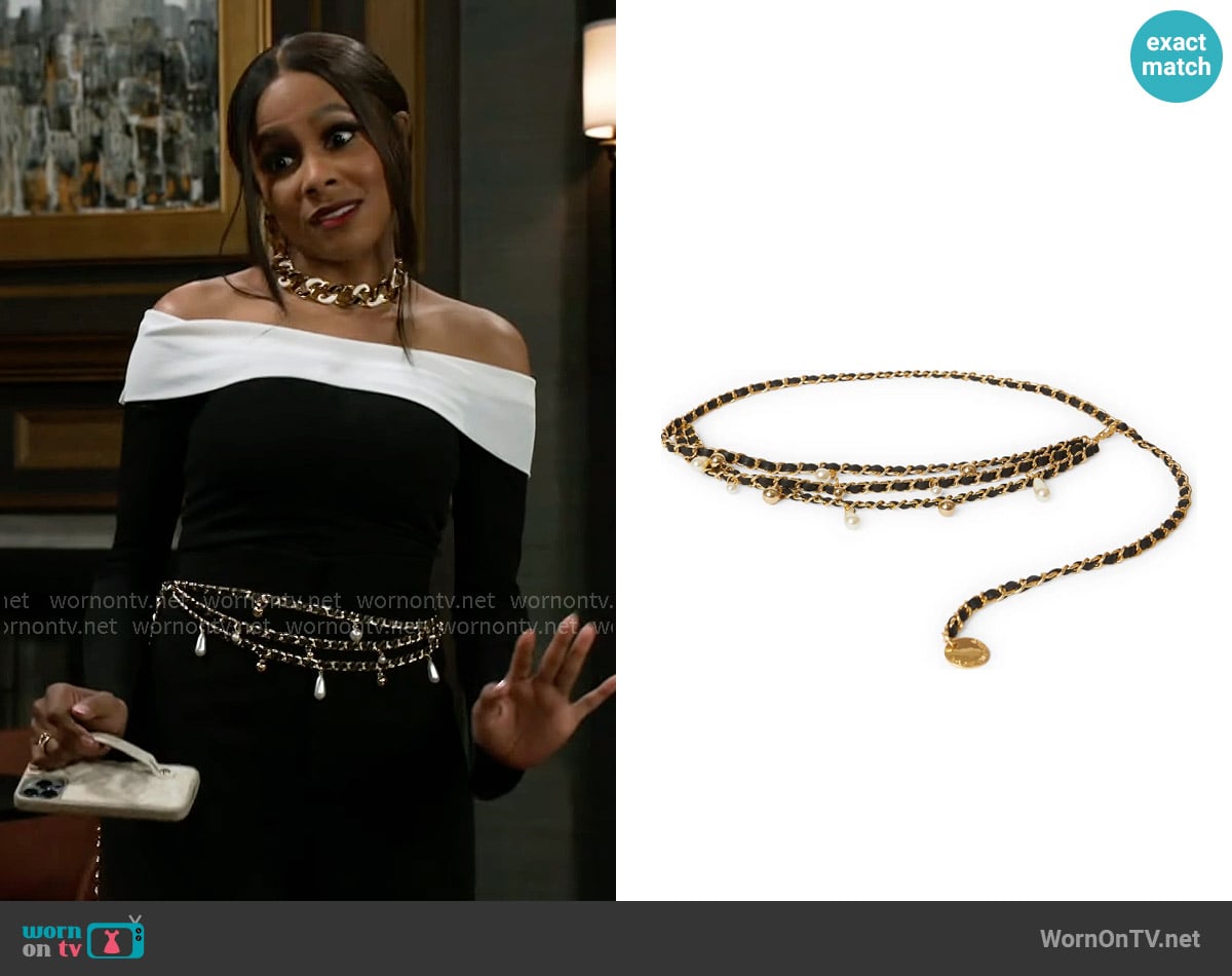 B-Low The Belt Madelyn Chain Leather Belt worn by Hayley Lawson (Marquita Goings) on Beyond the Gates