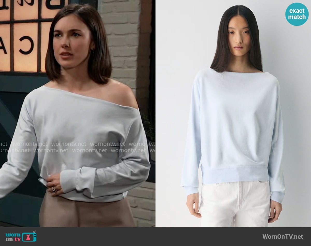 Babaton at Aritzia Inspiration Sweater in Midday Blue worn by Willow Tait (Katelyn MacMullen) on General Hospital