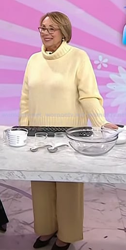Babs Costello’s yellow turtleneck sweater and satin pants on Today