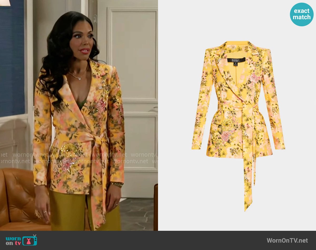 Badgley Mischka Collection Floral-Print Embroidered Jacket worn by Dani Dupree (Karla Mosley) on Beyond the Gates