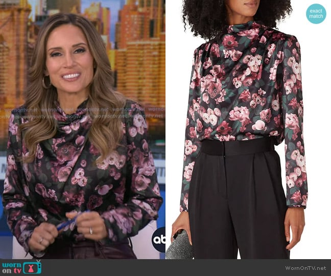 Badgley Mischka Peony Printed Top worn by Rhiannon Ally on Good Morning America