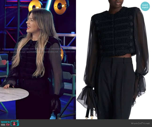Balmain Edge-To-Edge Tweed And Chiffon Jacket worn by Kelly Clarkson on The Voice