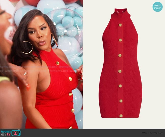 Balmain Halter Vichy Knit Mini Dress worn by Kelli Ferrell on The Real Housewives of Atlanta