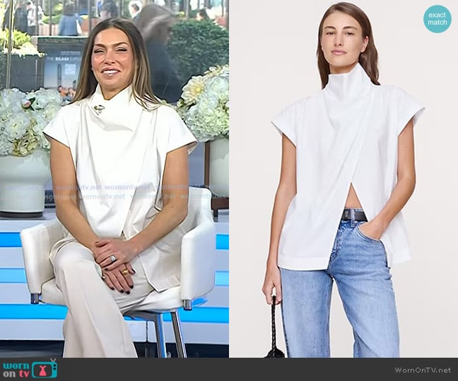 Banana Republic Cotton Poplin Cowl Neck Tunic in White worn by Melissa Garcia on Today