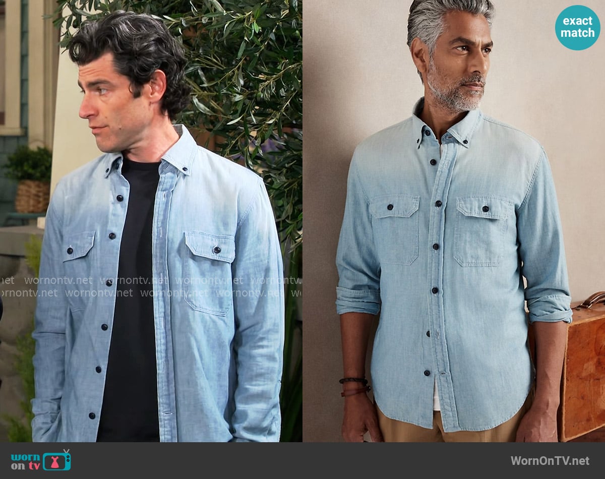 Banana Republic Heritage Denim Expedition Shirt worn by Dave Johnson (Max Greenfield) on The Neighborhood