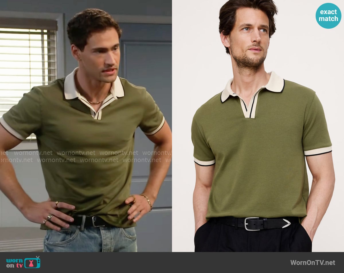 Banana Republic Luxury-Touch Polo in Winter Moss Green worn by Deke (Harrison Cone) on The Bold and the Beautiful