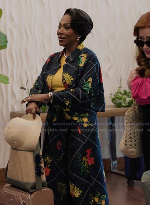 Barbara's black floral shirt and pants on Abbott Elementary