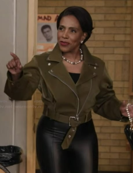 Barbara's green moto jacket on Abbott Elementary