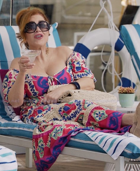 Barbara's printed off shoulder dress on Abbott Elementary