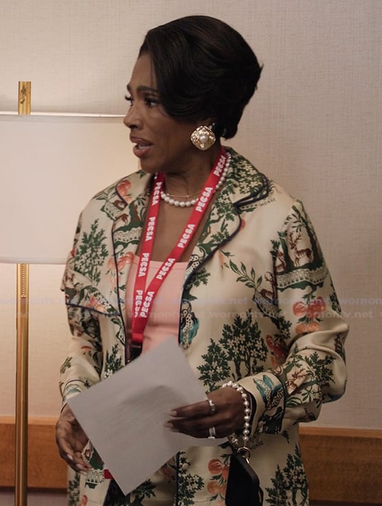 Barbara's printed top and pants on Abbott Elementary