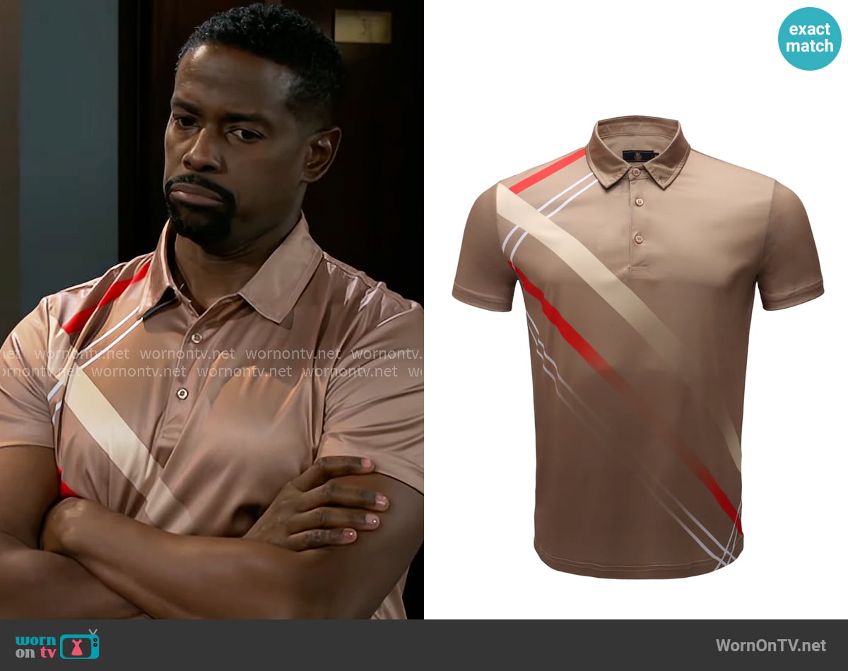 Barocco Chic Flex Polo Shirt in Khaki worn by Ted Richardson (Keith D. Robinson) on Beyond the Gates