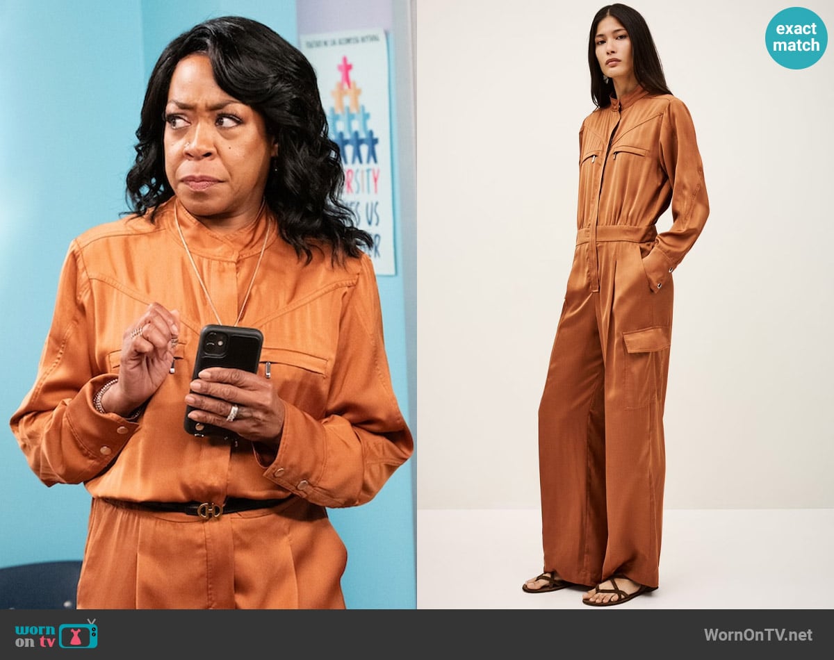 ba&sh Carmy Jumpsuit worn by Tina Butler (Tichina Arnold) on The Neighborhood