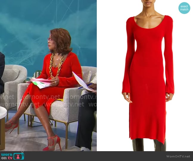 Baum Und Pferdgarten Cecily Long Sleeve Merino Wool Sweater Dress worn by Gayle King on CBS Mornings