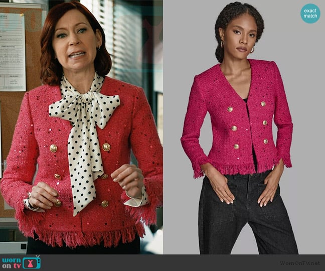 BCBG V-Neck Fringe Sequin Tween Jacket worn by Elsbeth Tascioni (Carrie Preston) on Elsbeth