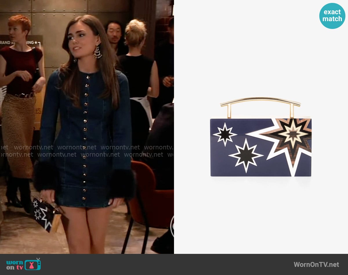 Bcbgmaxazria Quincy Star Clutch worn by Emma Scorpio-Drake (Braedyn Bruner) on General Hospital